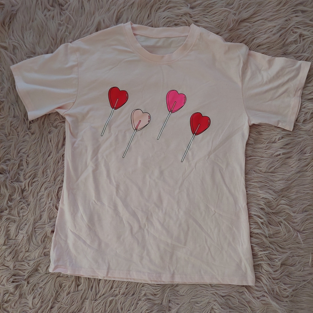 👕2☆ for $12: Heart Lollipop T-Shirt - Pink and Red